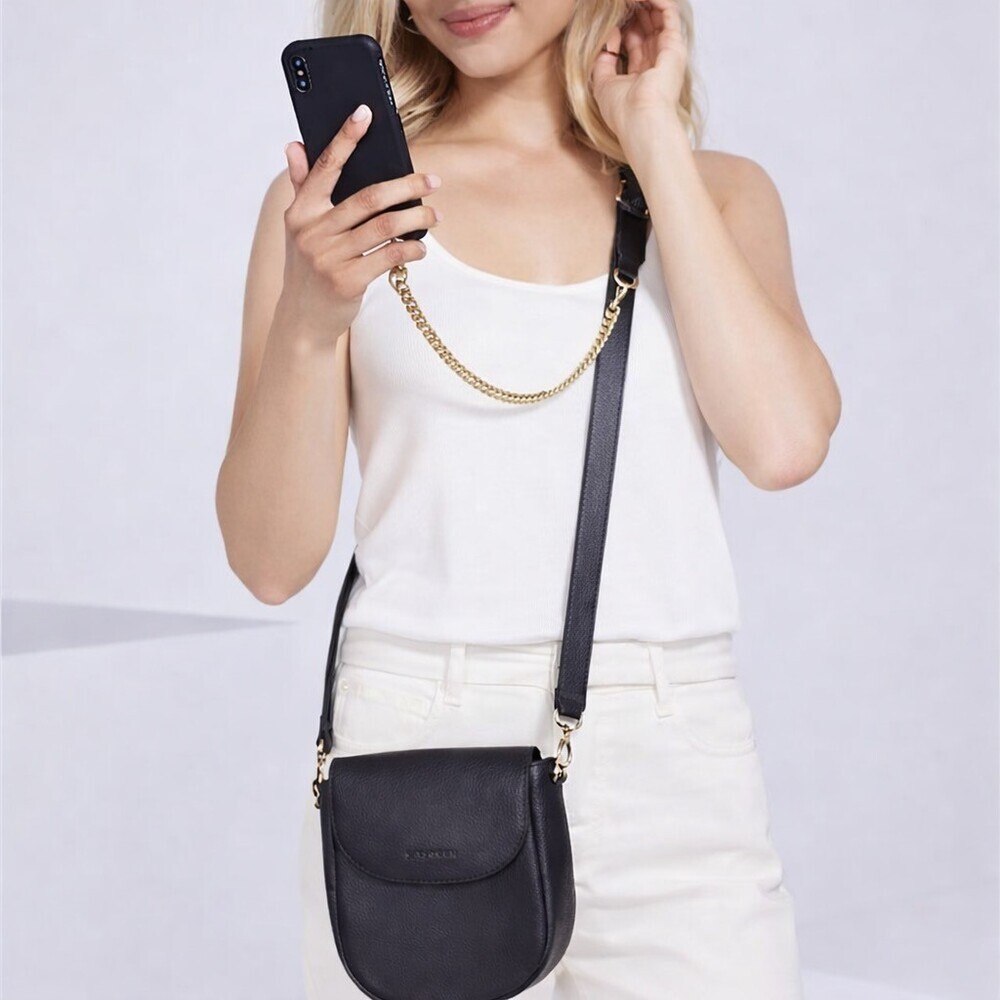 Bandolier shay black gold convertible crossbody bag & multi wear straps leather